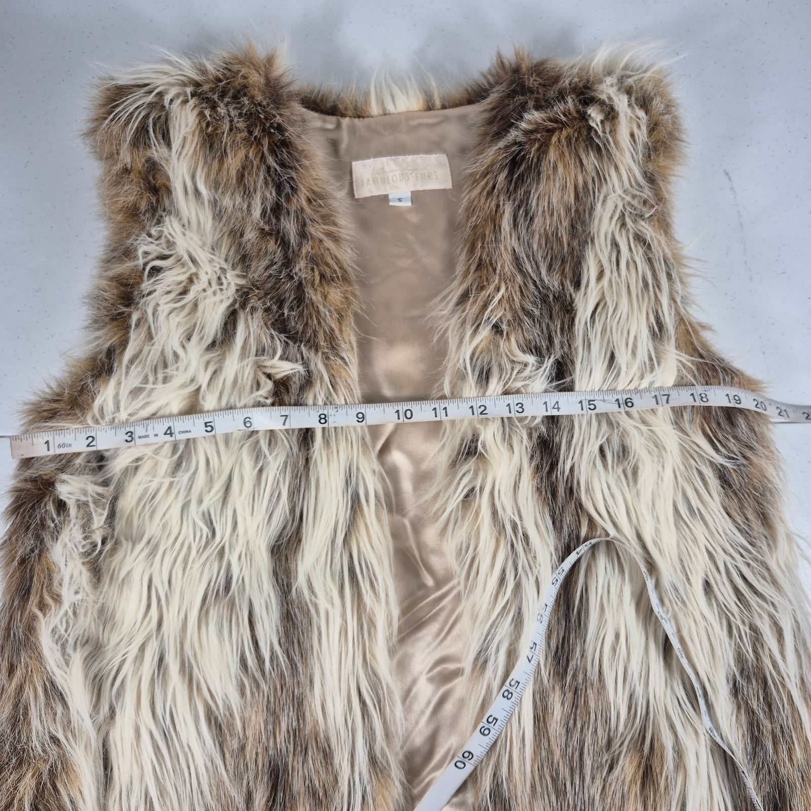 Donna Salyers Fabulous Furs Faux Fur Brown Cream Vest Small — image 2 of 6